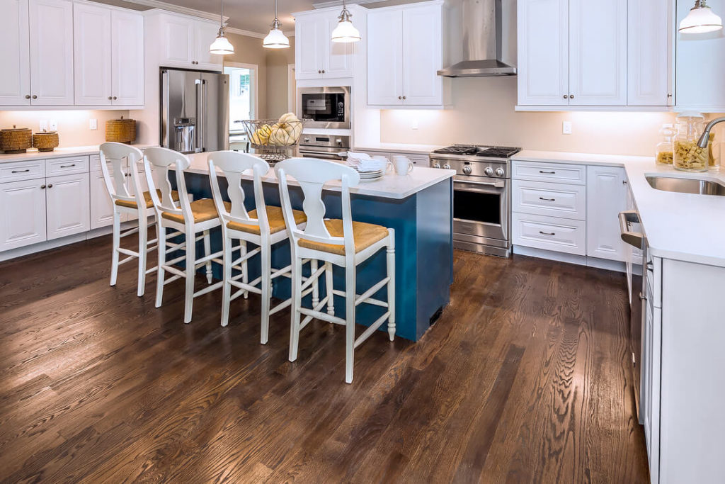 View of island and perimeter cabinets installed by Viking Kitchens at Gledhill Estates.