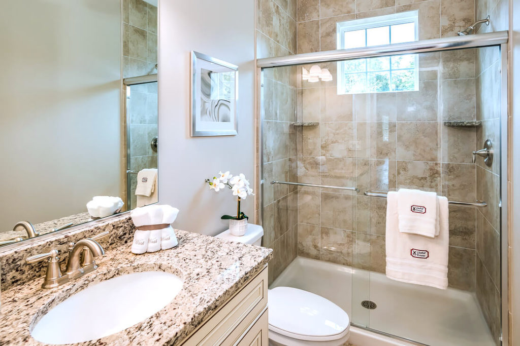 Detail view of bathroom vanity installed by Viking Kitchens at Gledhill Estates.