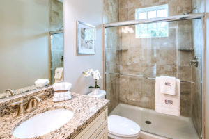 Detail view of bathroom vanity installed by Viking Kitchens at Gledhill Estates.
