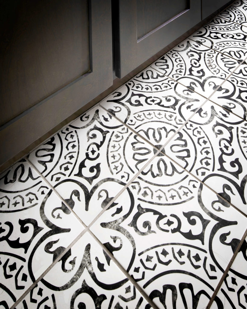 Detail of bathroom floor tiling