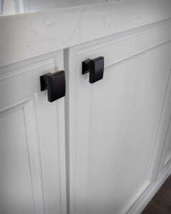 Farmhouse modern kitchen remodel hardware detail.