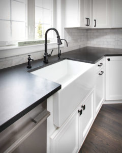Farmhouse modern kitchen remodel countertop and sink detail.