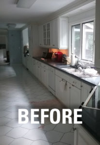Rear Wall and Island area BEFORE work began on this West Hartford kitchen remodel.